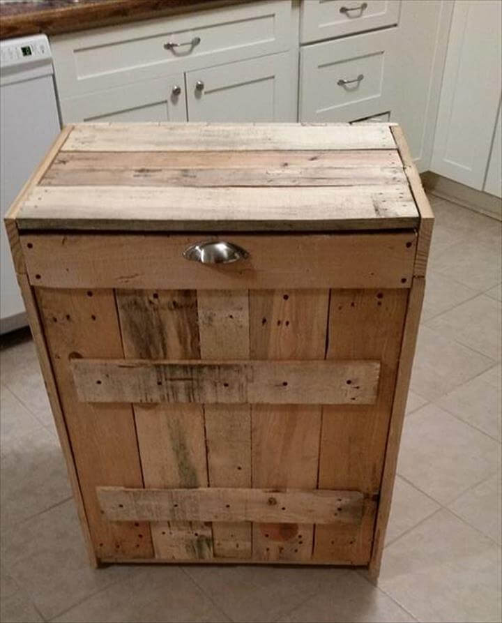 DIY Wooden Trash Can
 Pallet Kitchen Trash Can Holder
