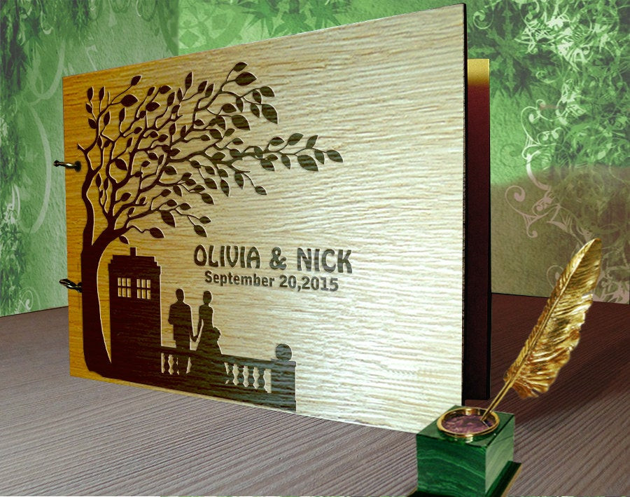 Doctor Who Wedding Guest Book
 Rustic Wedding Guest Book TARDIS Guest Book Wood