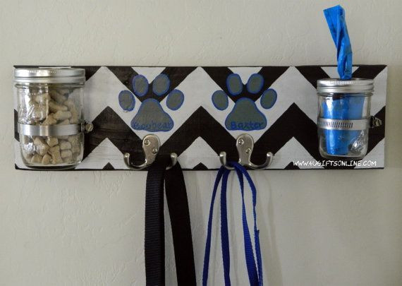 Dog Poop Bag Dispenser DIY
 Chevron Print Dog Leash Holder with Treat Jar and Poop Bag