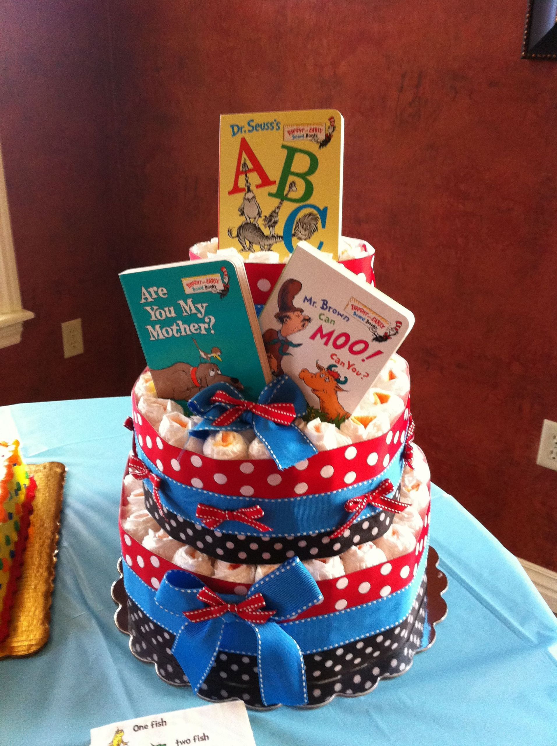 Dr Seuss Baby Gift Ideas
 Diaper cake made for a Dr Seuss themed baby shower It was