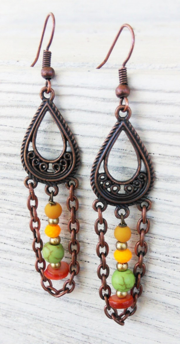 Earring Boho
 Copper Boho Earrings Boho Jewelry Gypsy Earrings Bohemian