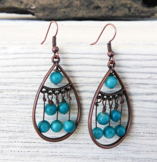 Earring Boho
 Bohemian Blue Copper Earrings Boho Earrings Dangle