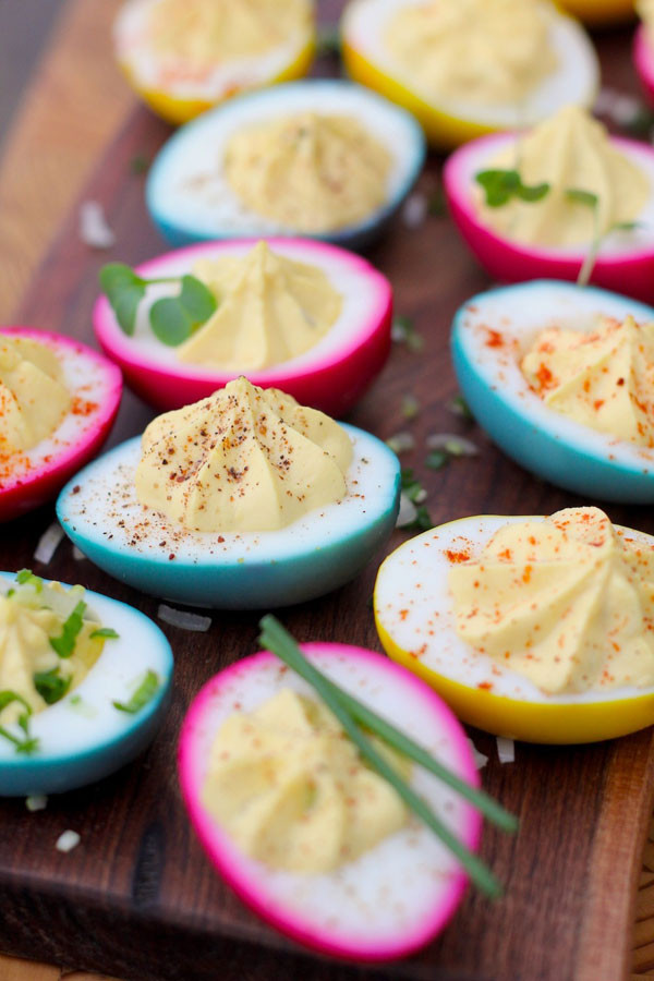 Easter Dyed Deviled Eggs
 Dyed Greek Yogurt Deviled Eggs Kitchen Vignettes