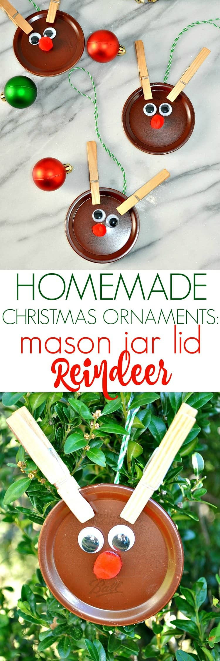 Easy DIY Christmas Ornaments For Kids
 Homemade Christmas Ornaments Mason Jar Lid Reindeer The
