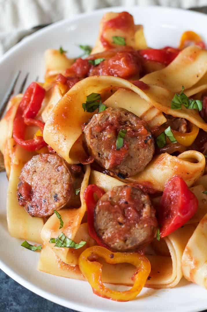 Easy Italian Sausage Recipes
 Tomato Pappardelle Pasta with Italian Sausage and Peppers