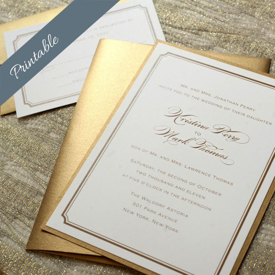 Easy Wedding Invitations
 Simple Gold Wedding Invitation Printable Gold Wedding