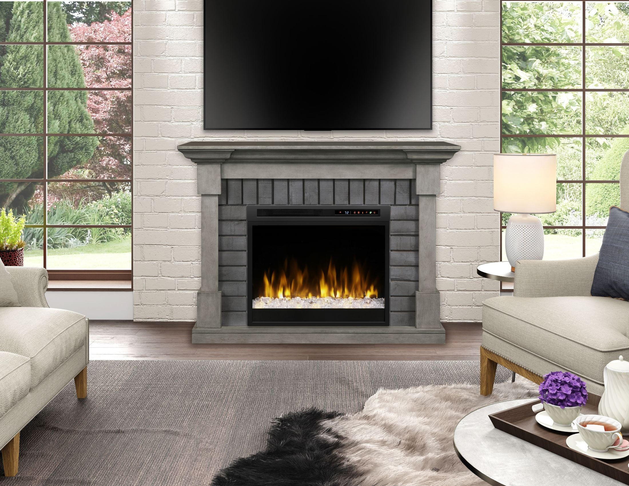 Electric Fireplace And Mantel
 Royce Grey Electric Fireplace Mantel with Acrylic Ice Xhd