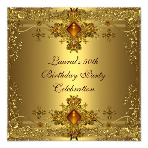 Elegant 50th Birthday Decorations
 Elegant 50th Birthday Party Gold Lace Gold Jewel Card