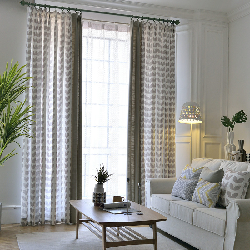Elegant Living Room Curtains
 Light Grey Leaf Elegant Living Room Curtains