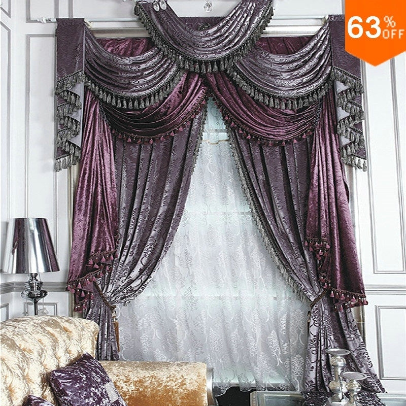 Elegant Living Room Curtains
 Purple Grey Roman Stick Rod silver grey curtains for
