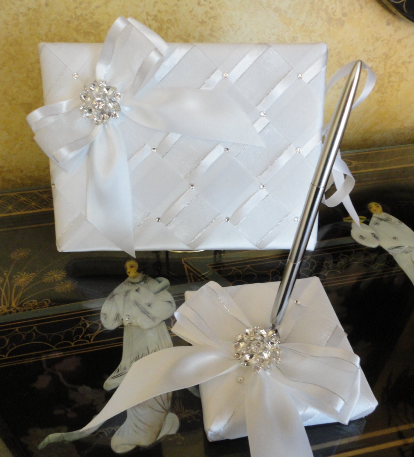 Elegant Wedding Guest Book
 Elegant Wedding Guest Book with Swarovski Crystals Custom