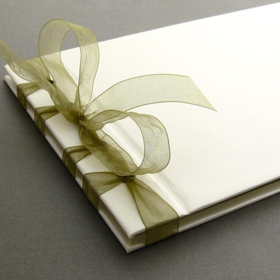 Elegant Wedding Guest Book
 Handmade Simple Elegant Wedding Guest Book in Moss and Cream