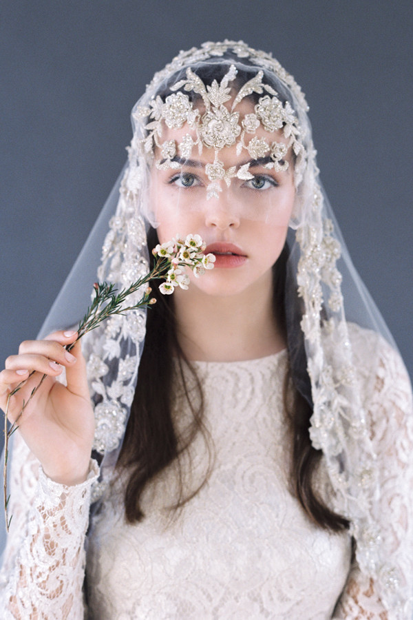 Embroidered Wedding Veils
 Juliet Cap Wedding Veil Embroidered with Crystals Bridal