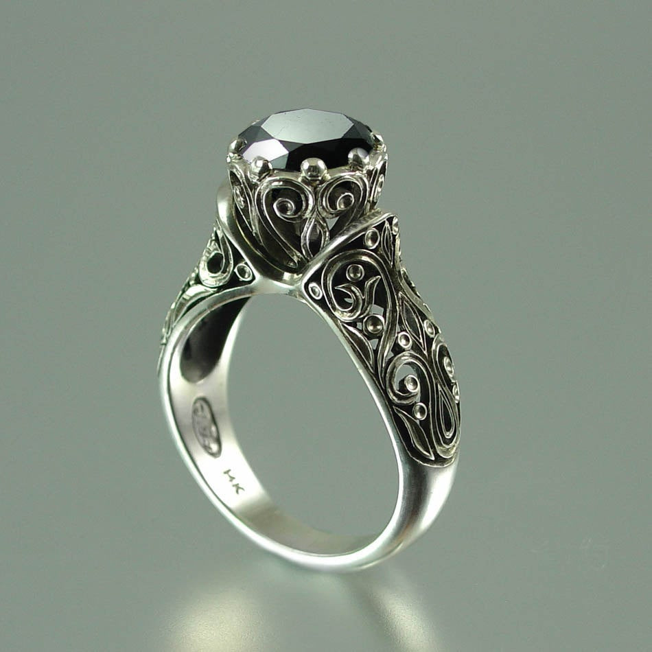 Engagement Rings Black Diamonds
 The ENCHANTED PRINCESS Black Diamond 14k gold engagement ring