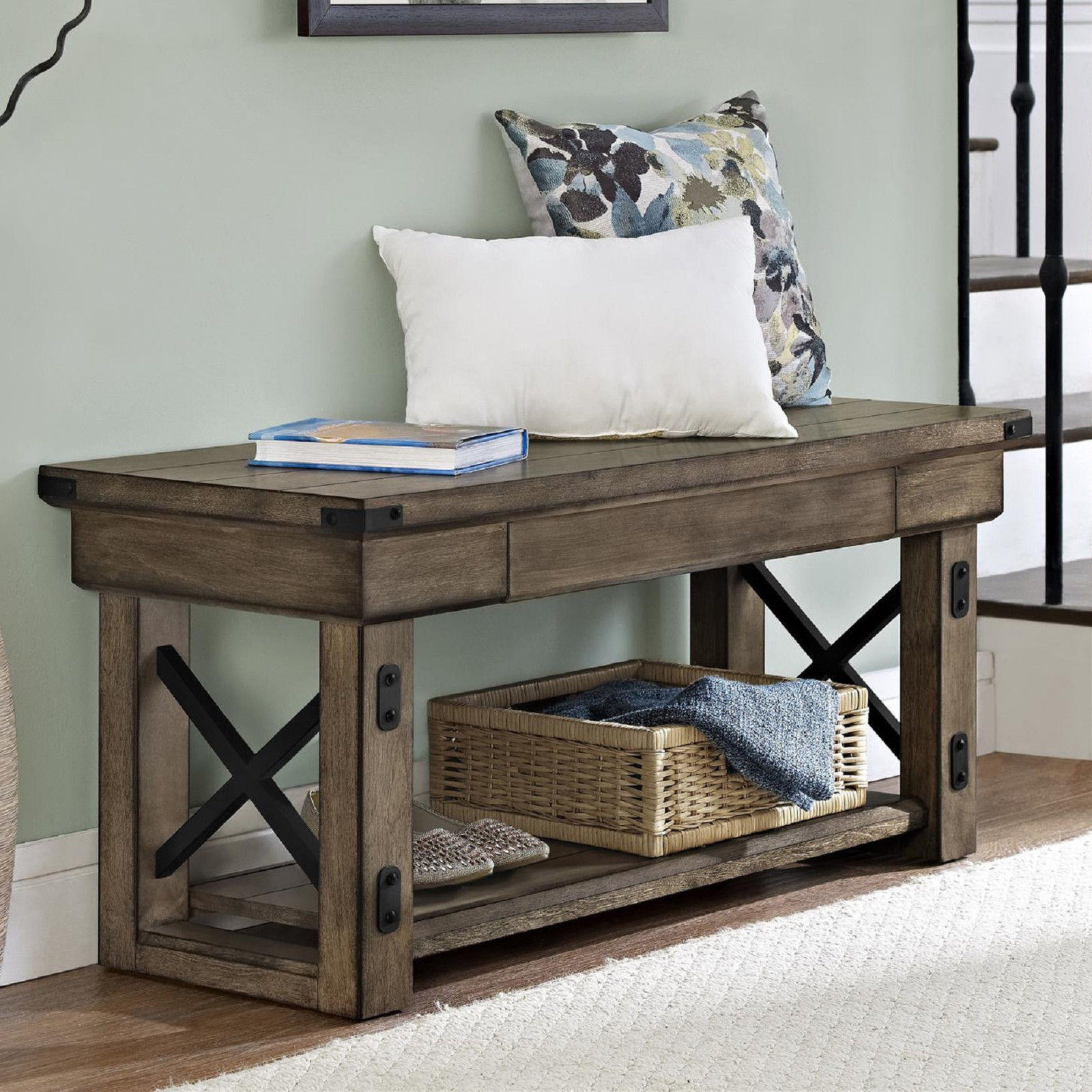 Entry Storage Bench
 Entryway Storage Bench Rustic Hallway from cindictc on eBay