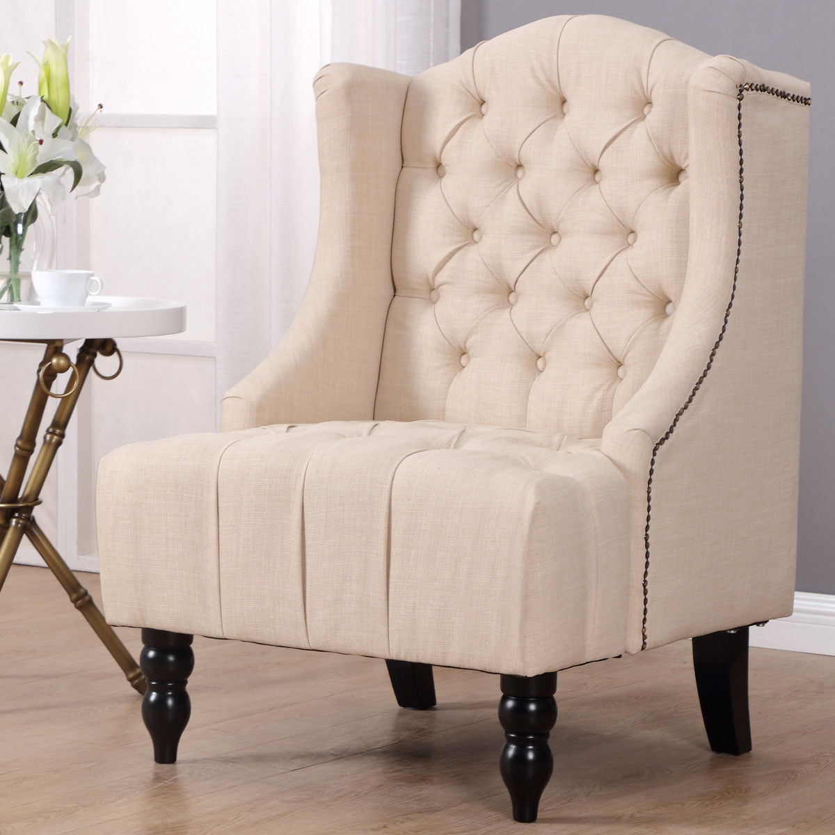 Fabric Living Room Chairs
 Giantex Modern Tall Wing Back Tufted Accent Armchair