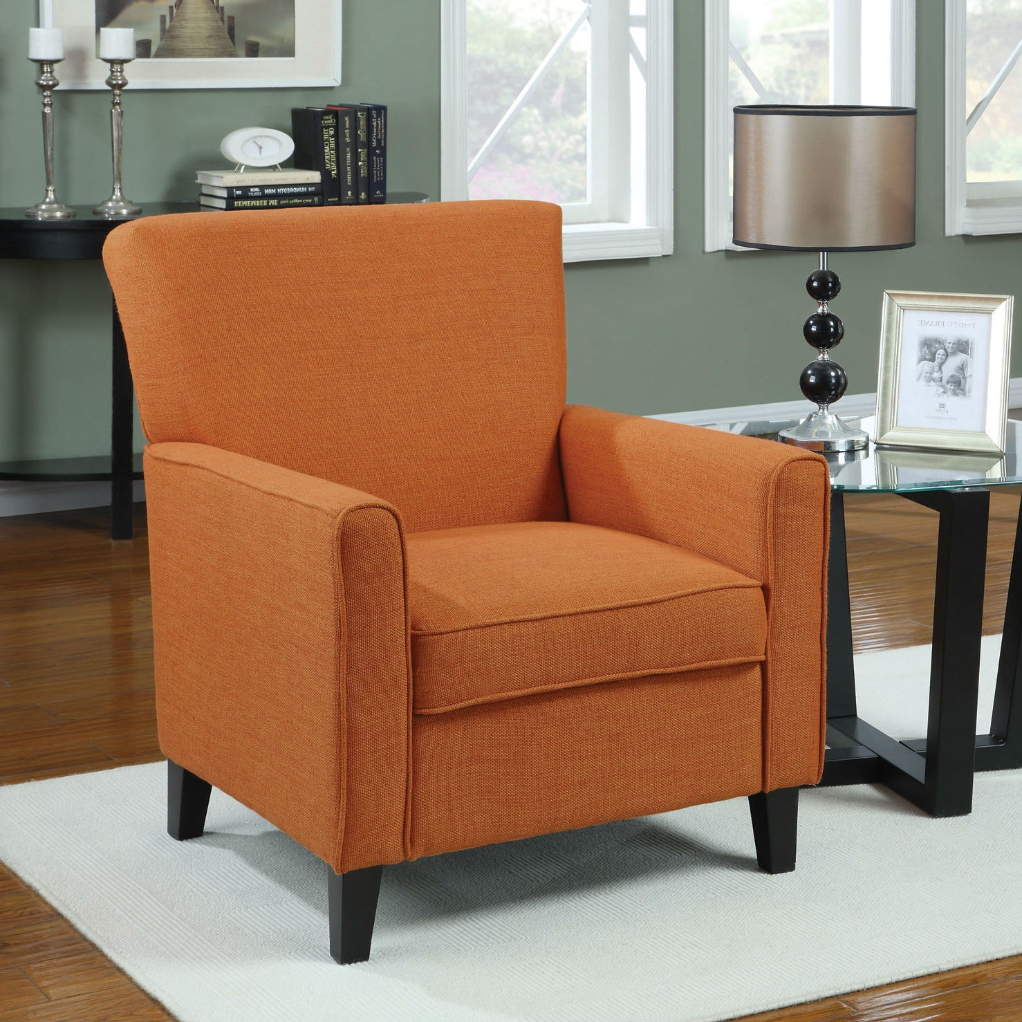 Fabric Living Room Chairs
 Orange Fabric Contemporary Living Room Arm Chair with Wood