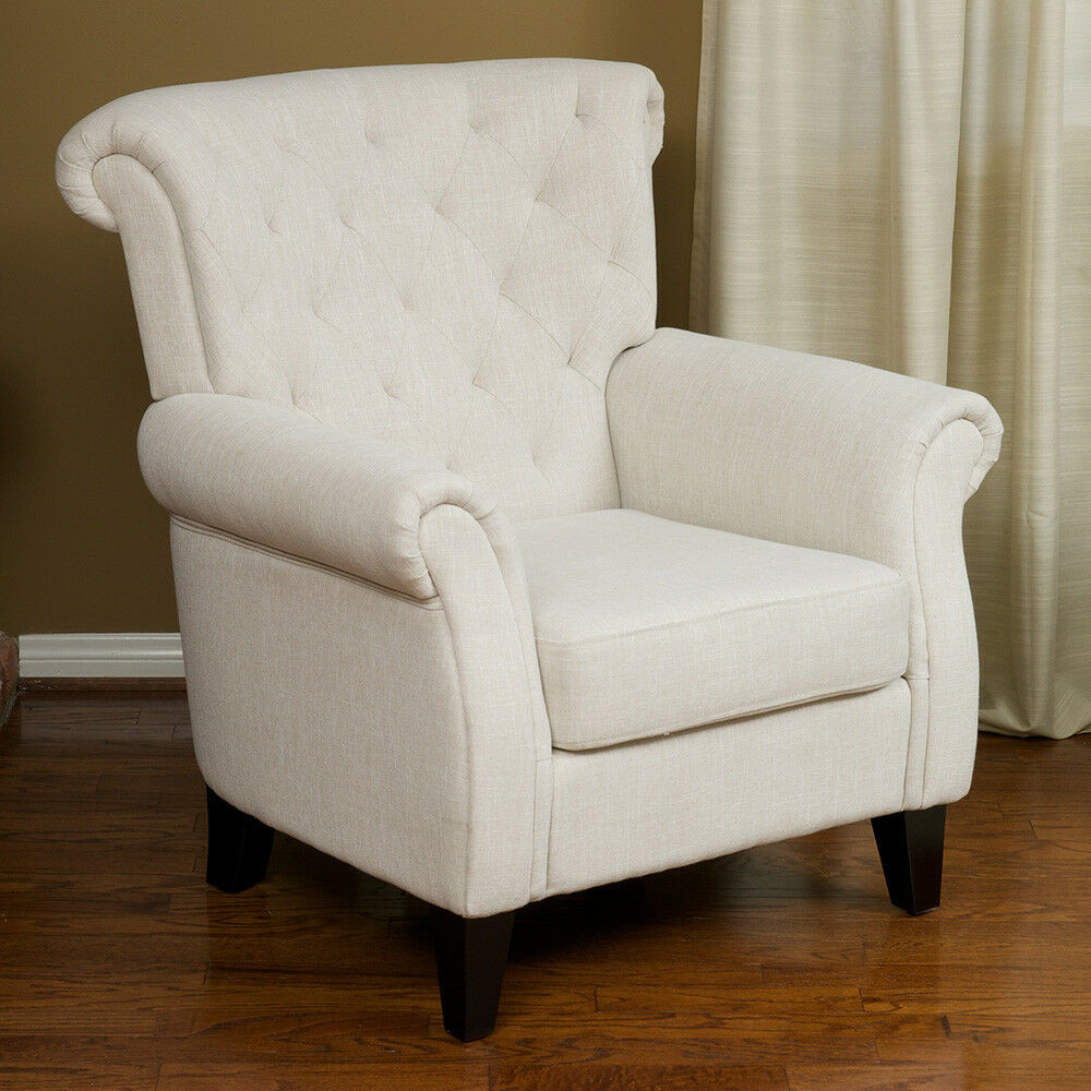 Fabric Living Room Chairs
 Living Room Furniture Light Beige Tufted Fabric Club Chair