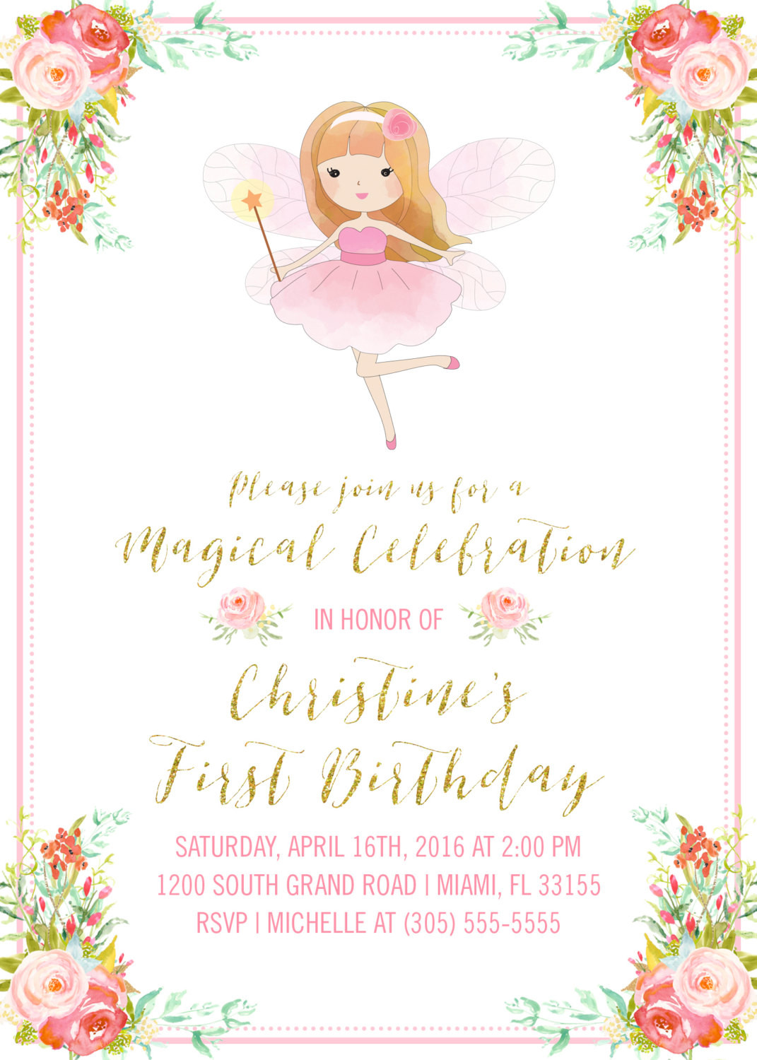 Fairy Birthday Invitations
 Fairy Birthday Invitation Fairy Princess Invitation Pink