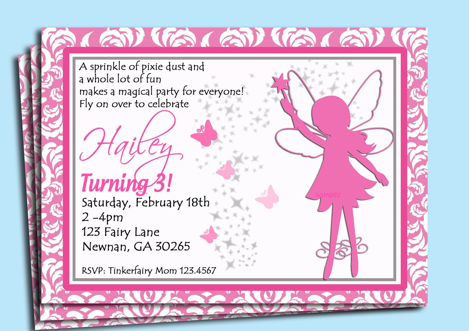 Fairy Birthday Invitations
 Fairy Invitation Printable or Printed with FREE SHIPPING