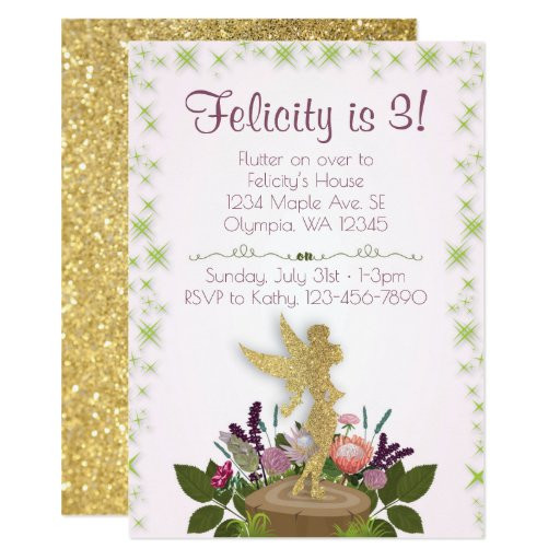Fairy Birthday Invitations
 Fairy Sparkly Floral Birthday Party Invitation