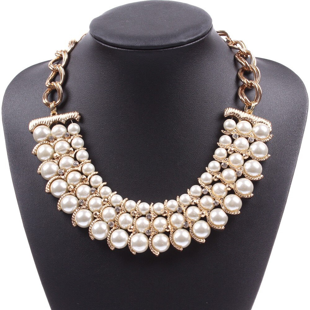Fake Pearl Necklaces
 Fashion 2018 Gold Color Chain Chunky Faux Pearl Necklace