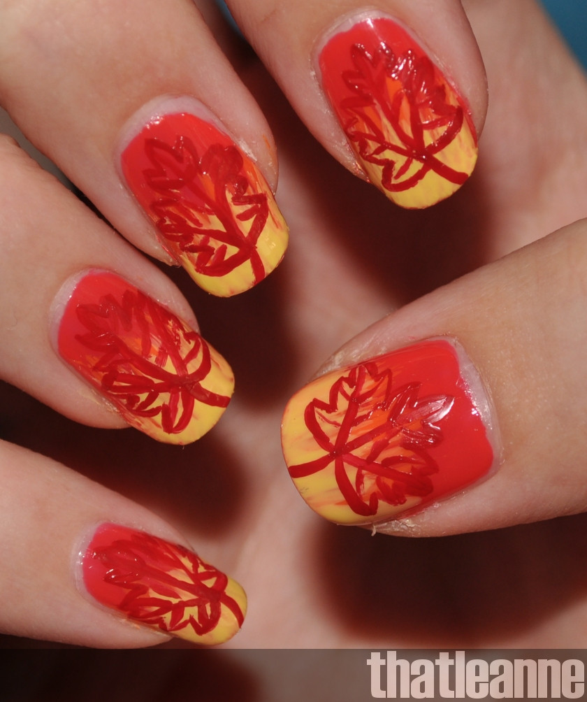 Fall Leaves Nail Designs
 thatleanne Firey Autumn Leaves nail art