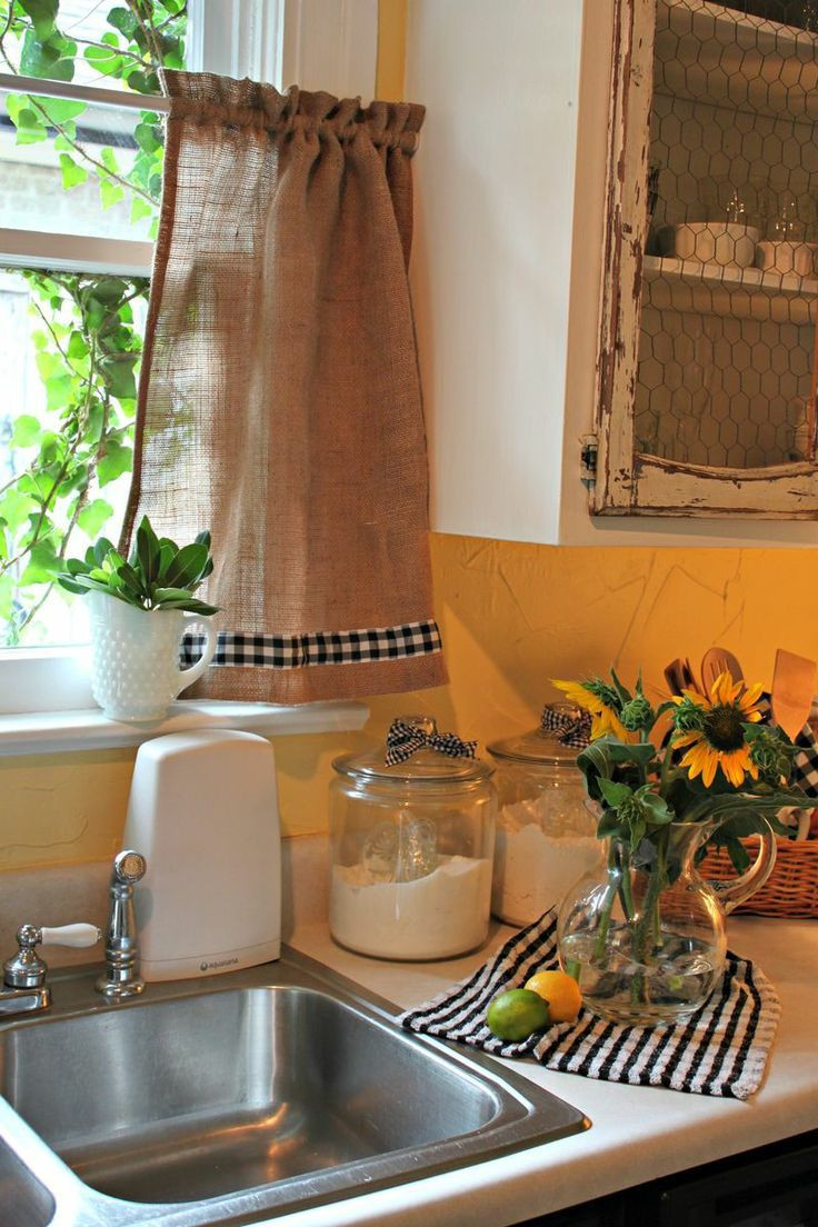 Farmhouse Kitchen Curtains
 Burlap and Gingham Kitchen Curtain in 2020