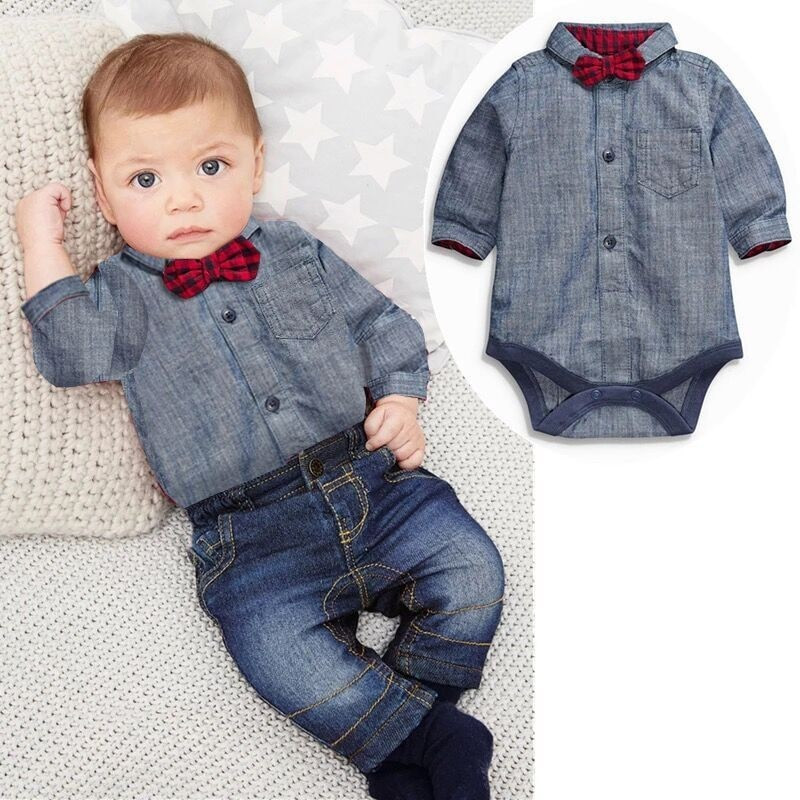 Fashion Baby Boy Clothing
 2017 Summer baby bebes boys clothes set Romper jeans bow