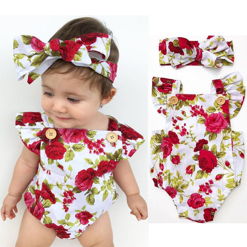 Fashion Baby Girls Clothes
 2018 Cute Floral Romper 2pcs Baby Girls Clothes Jumpsuit