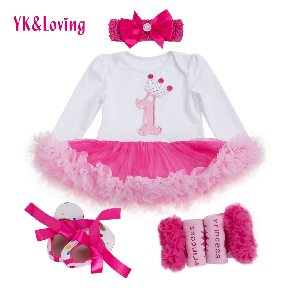 Fashion Baby Girls Clothes
 1 st Girls Bodysuit Baby Girl Clothes Baptism Dresses Pink