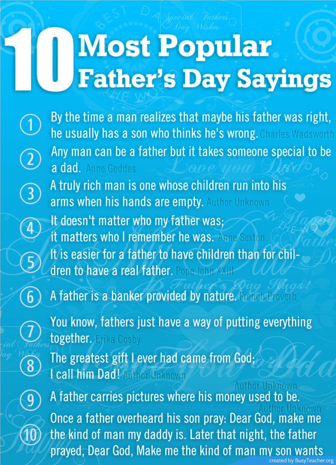 Fathers Day Quotes From Child
 Ten Popular Father’s Day Quotes