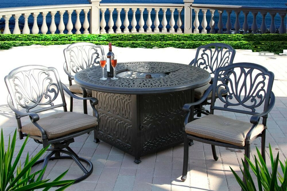 Fire Pit Dining Table
 5PC OUTDOOR Patio DINING SET 52" ROUND FIRE PIT Table