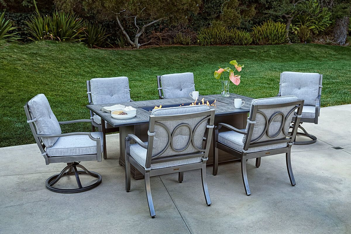 Fire Pit Dining Table
 Aragon 7 Pc Fire Pit Dining Table Set