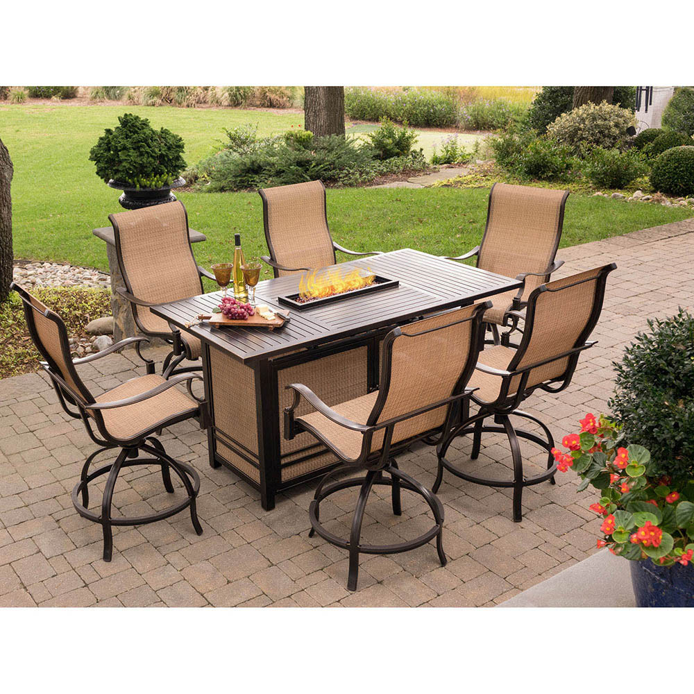Fire Pit Dining Table
 Monaco 7 Piece High Dining Bar Set with 30 000 BTU Fire