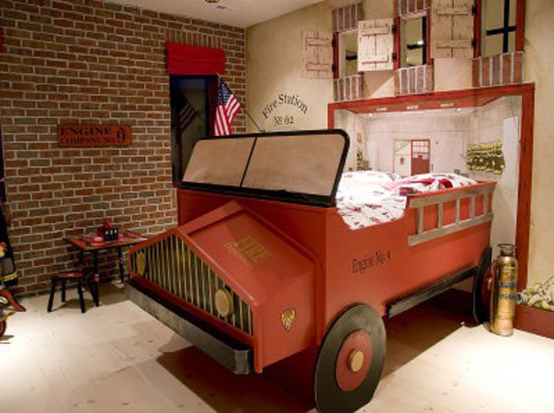 Fire Truck Kids Bedroom
 antique fire truck themed red boys room