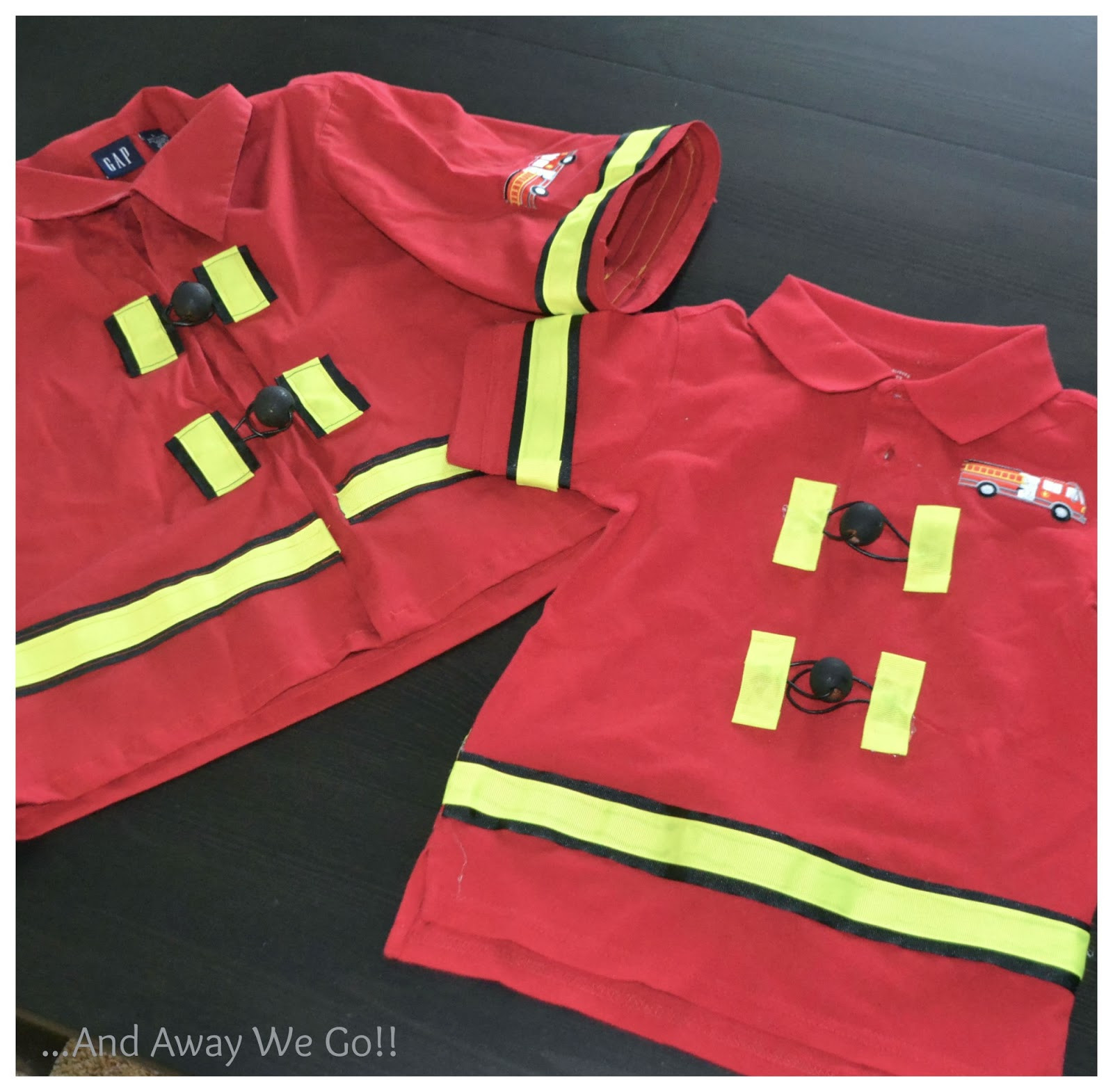 Firefighter Costume DIY
 and away we go DIY Firefighter Costume