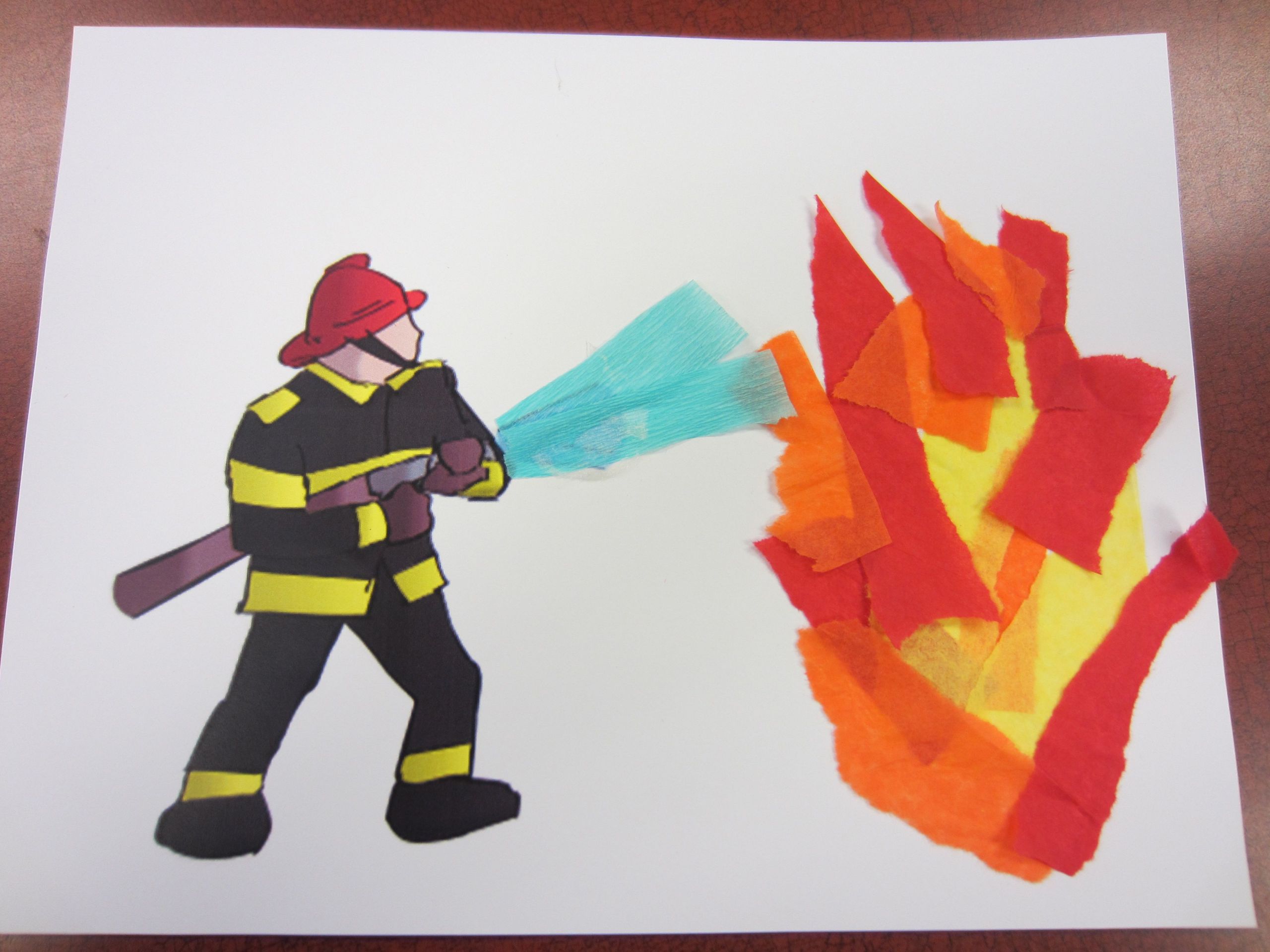 Fireman Craft Ideas For Preschoolers
 A pre printed firefighter picture and torn tissue paper