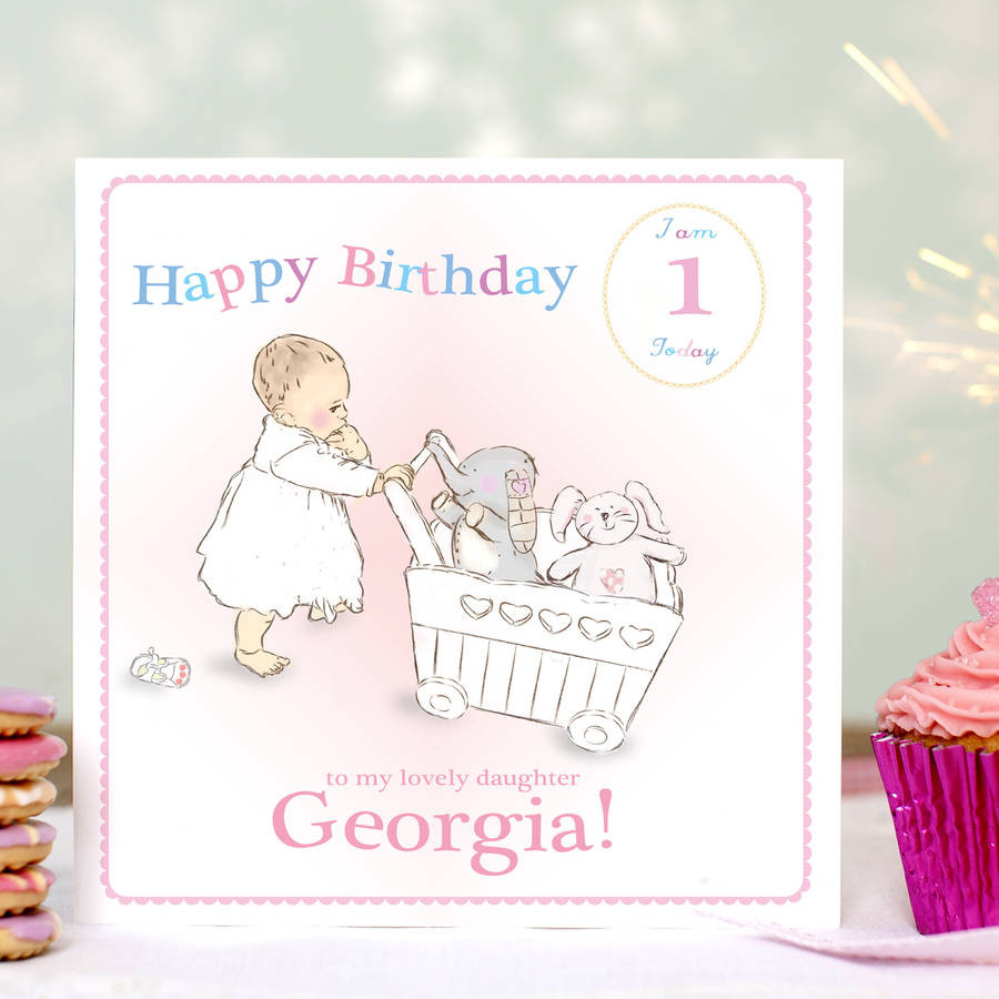 First Birthday Card
 personalised first birthday card pink by august & grace