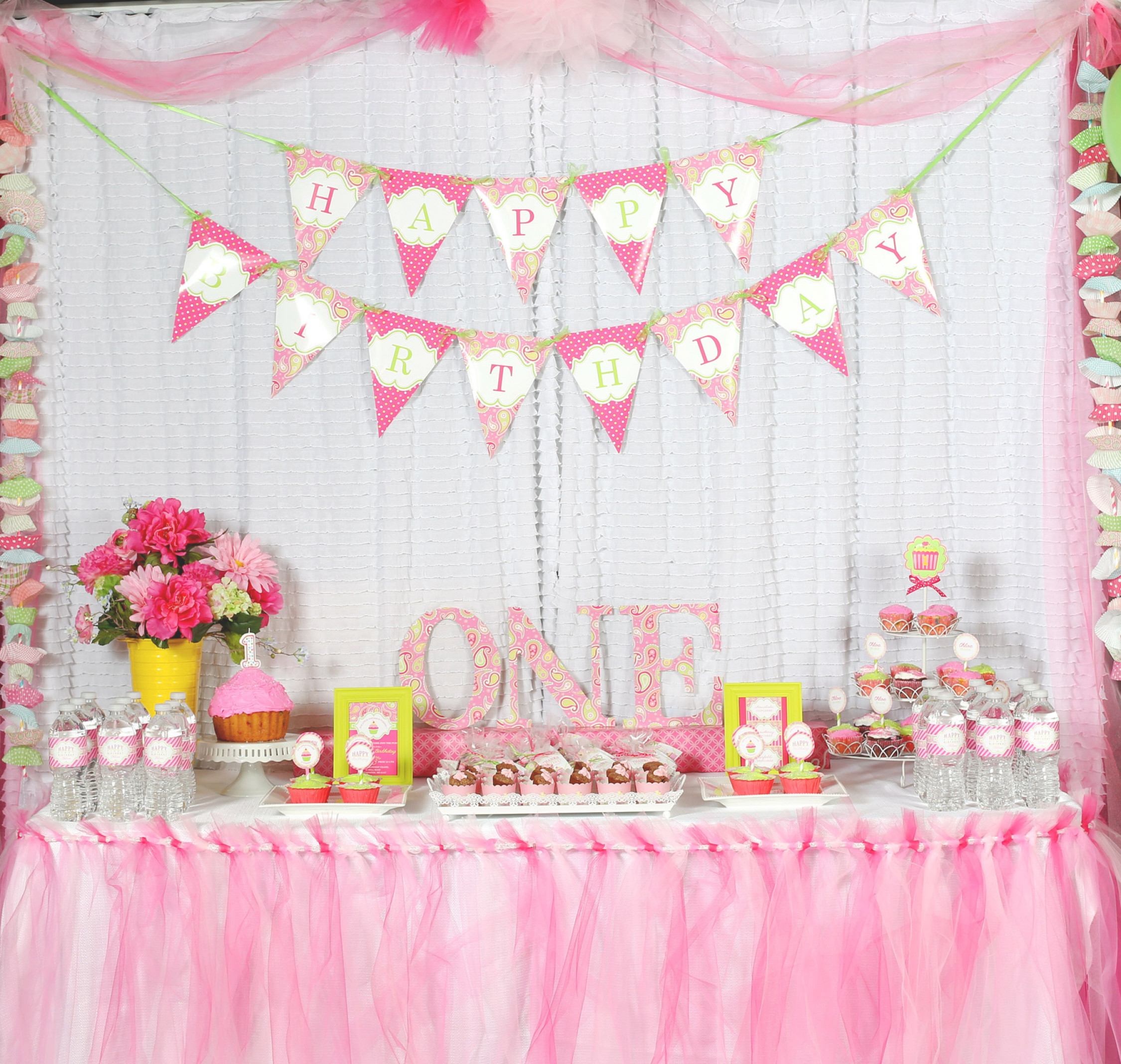 First Birthday Decorations Girl
 A Cupcake Themed 1st Birthday party with Paisley and Polka