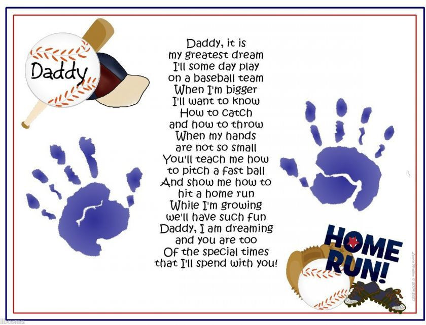 First Father'S Day Gift Ideas From Baby Boy
 DADDY Teach Me Poem BASEBALL Handprints Fathers Day