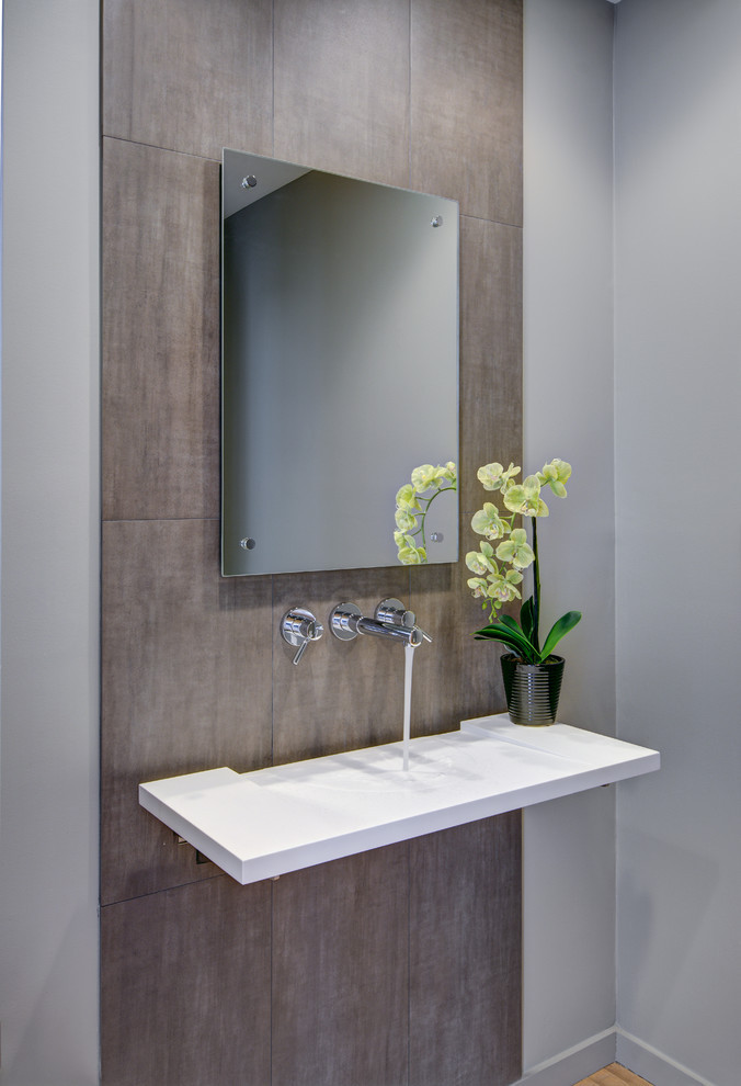 Floating Bathroom Mirror
 Glamorous frameless mirrors in Powder Room Contemporary