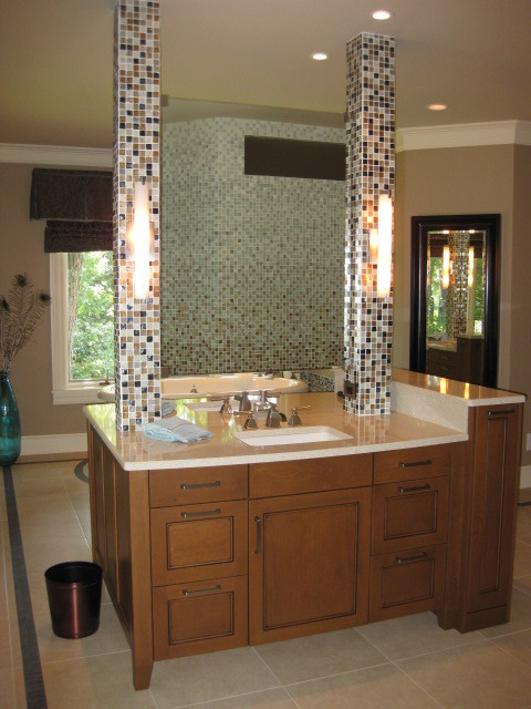 Floating Bathroom Mirror
 Double sided vanity with floating mirror Contemporary