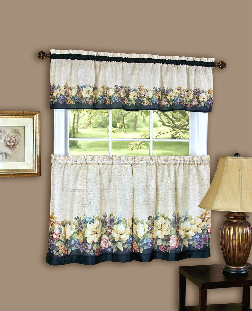 Floral Kitchen Curtains
 Antique Floral™ Kitchen Curtain Tier and Valance Set By