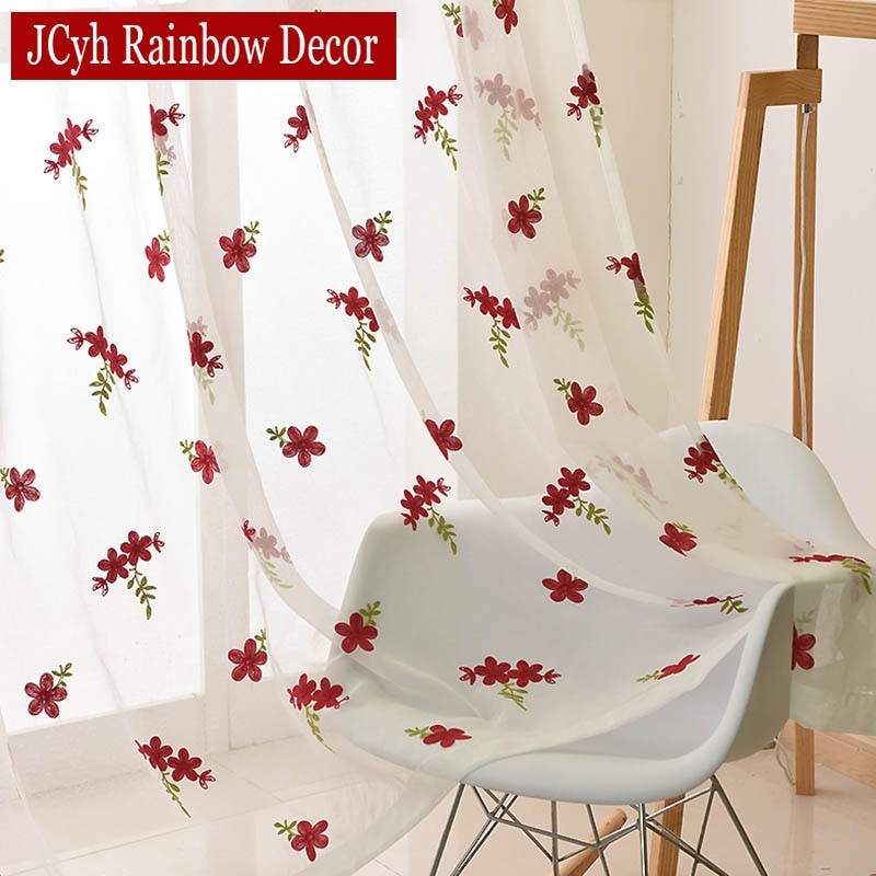 Floral Kitchen Curtains
 Embroidery White Tulle Curtains For Living Room Bedroom