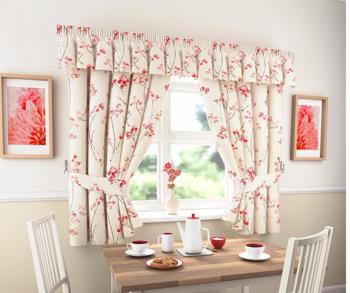 Floral Kitchen Curtains
 LYDIA THICK PLAIN FLORAL KITCHEN CURTAINS OR PELMET Many