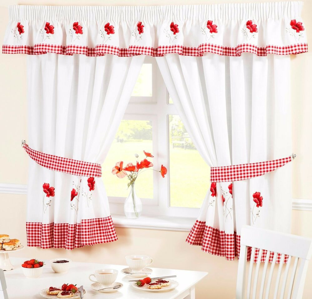 Floral Kitchen Curtains
 RED POPPY FLOWER VOILE CAFE NET CURTAIN PANEL KITCHEN