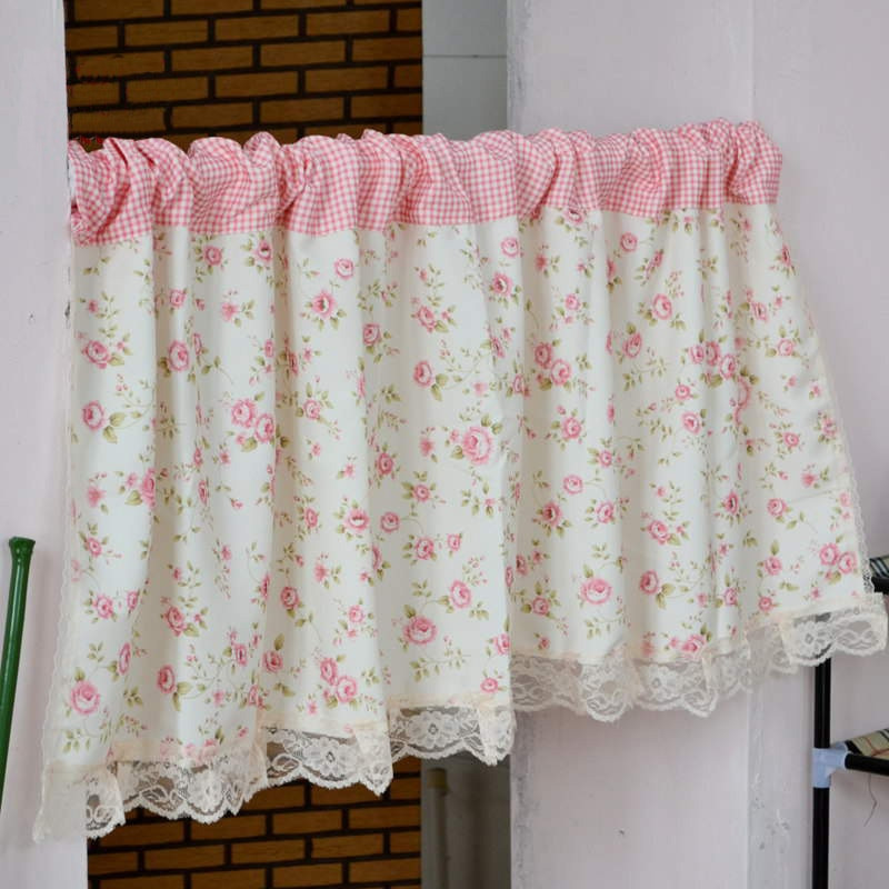 Floral Kitchen Curtains
 Short Curtains Valance Pelmet Printed Pink Floral Kitchen