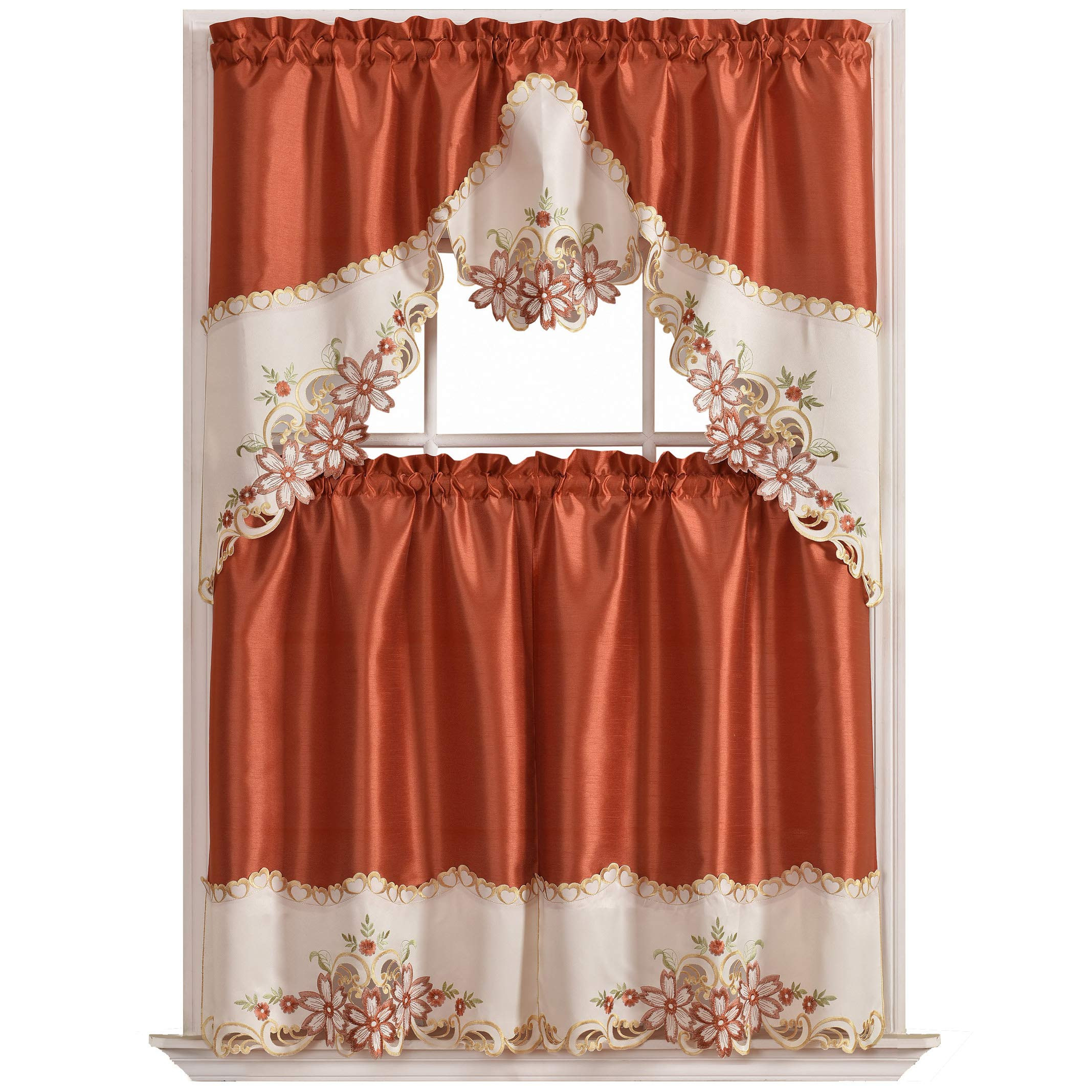 Floral Kitchen Curtains
 GOHD Arch Floral Kitchen Curtain Set Swag Valance Tier Set