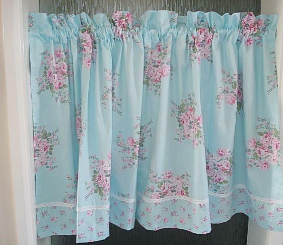 Floral Kitchen Curtains
 French Country Blue Floral Cafe Kitchen Curtain Tier Q